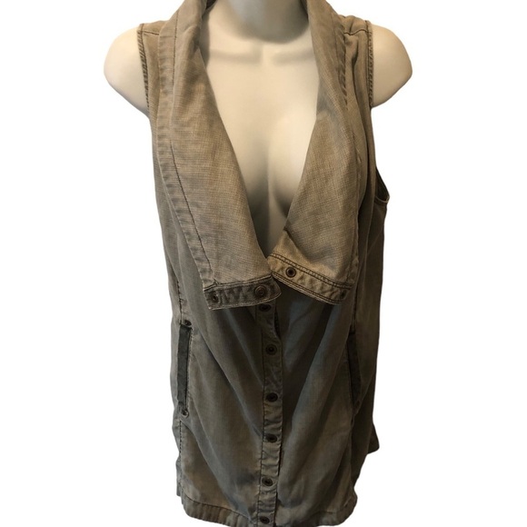 Anthropologie Marrakech Tombolo Utility Vest Size L Army Green Pockets Snap Up - Picture 5 of 9